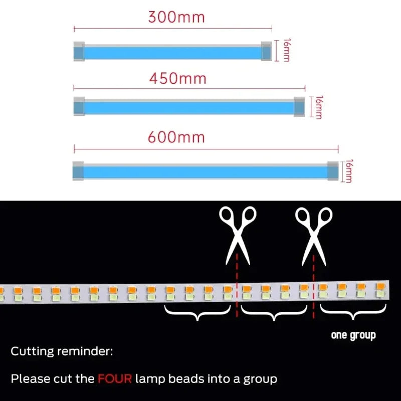 LED DRL Esnek Araç Gündüz Farı - Su Geçirmez Beyaz ve Sarı Sinyal Şeridi 30cm