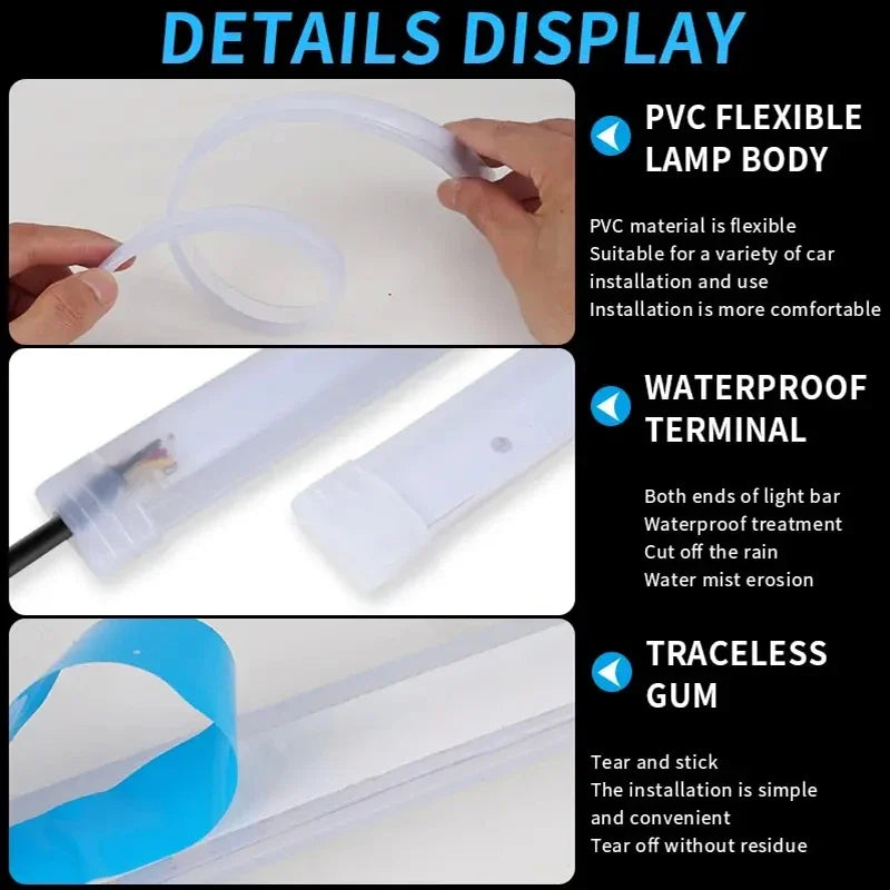 LED DRL Esnek Araç Gündüz Farı - Su Geçirmez Beyaz ve Sarı Sinyal Şeridi 30cm