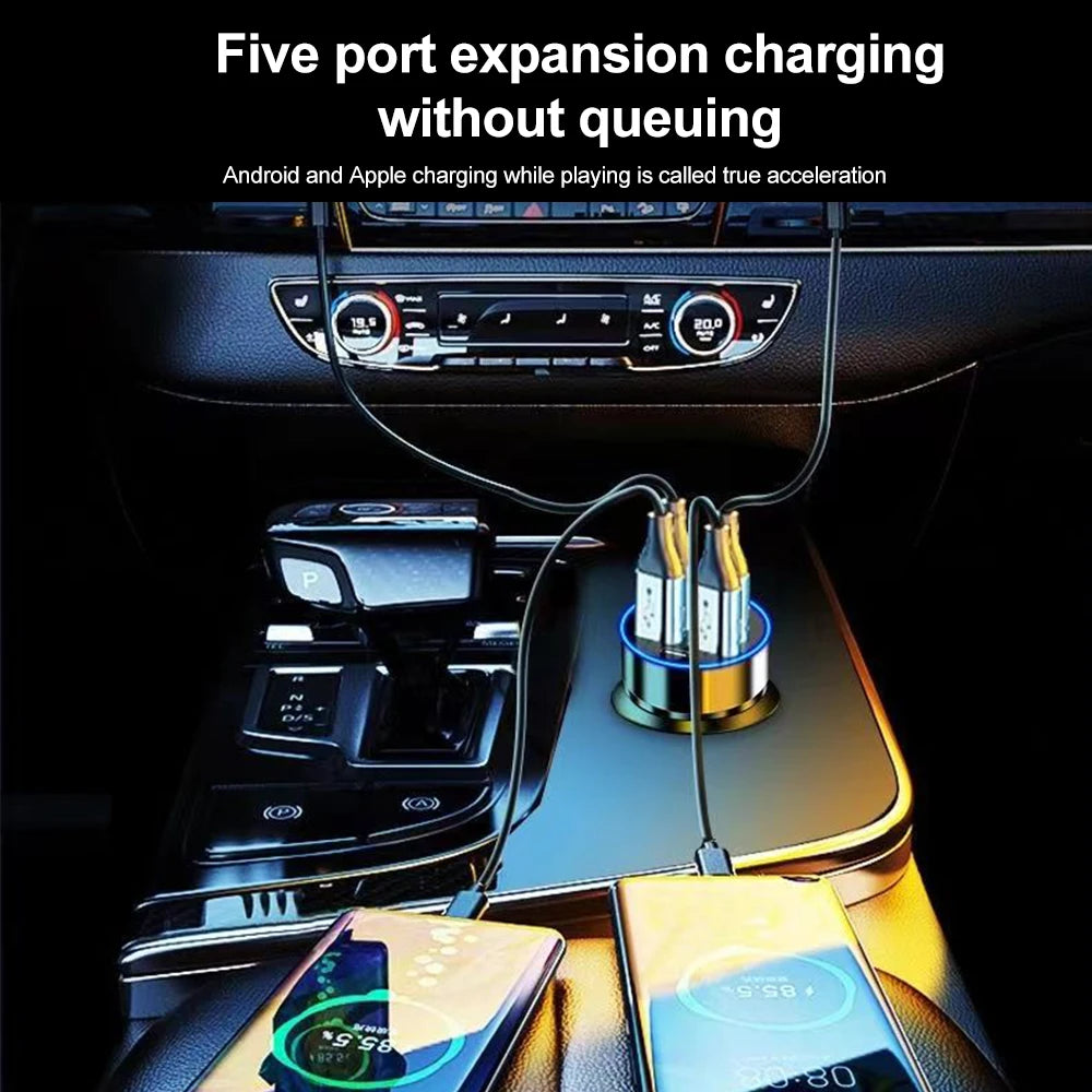 66-250W PD Araç Şarj Cihazı - 4USB + 2PD Dijital Ekranlı Hızlı Şarj Fndki