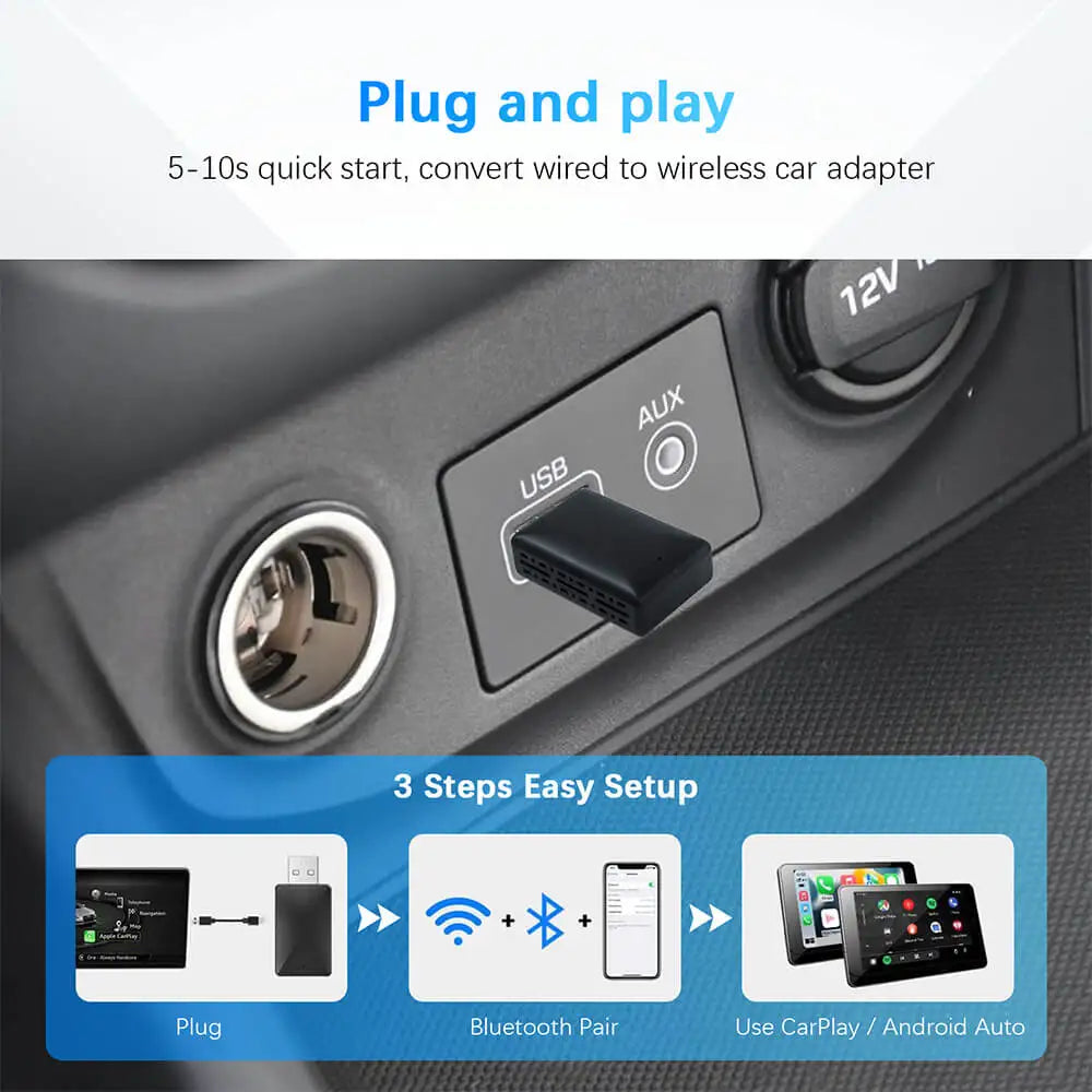 2in1 Simli ve Kablosuz CarPlay Android Auto Adaptörü - USB Tak ve Çalıştır