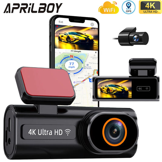 Aprilboy 4K WiFi Araç Kamerası - Çift Lensli Ön ve Arka 1080P Gece Görüşlü Dash Cam