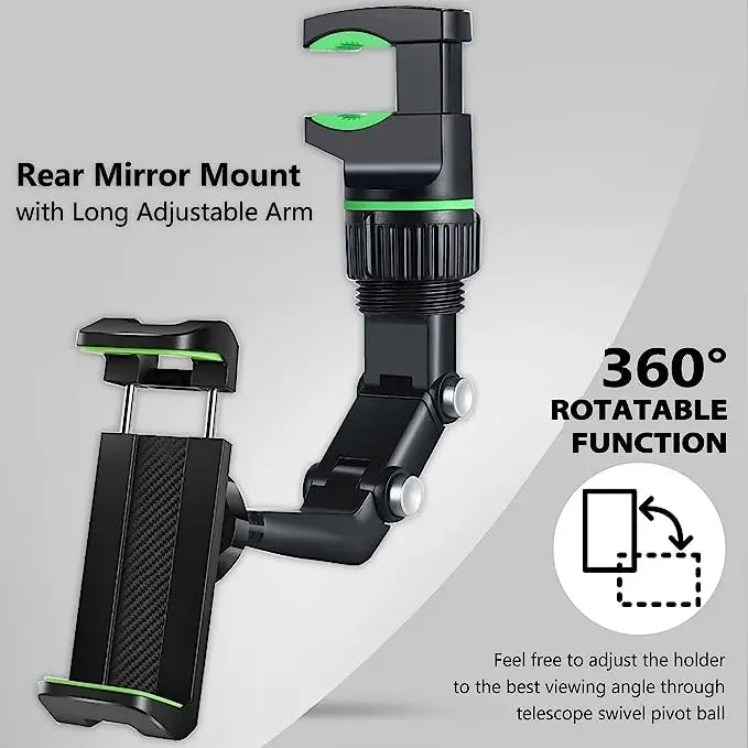 360° Dönen ve Katlanabilir Arka Görüş Aynası Telefon Tutucu - Tüm Araçlar için Çok Fonksiyonlu Tutucu