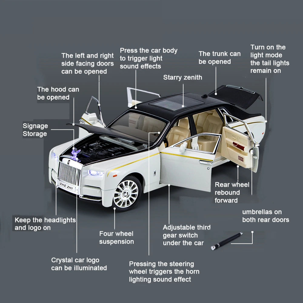 1/24 Rolls Royce Phantom Diecast Oyuncak Arabalar Model Simüle Geri Çekilebilir Limuzin Çinko Alaşımlı Metal Oyuncak Araba Çocuklar İçin Hediye Koleksiyonu