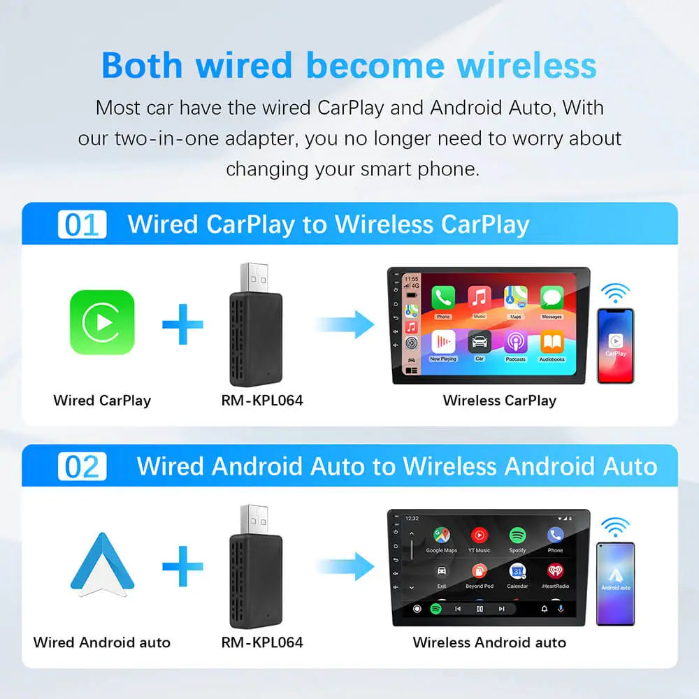 2in1 Simli ve Kablosuz CarPlay Android Auto Adaptörü - USB Tak ve Çalıştır