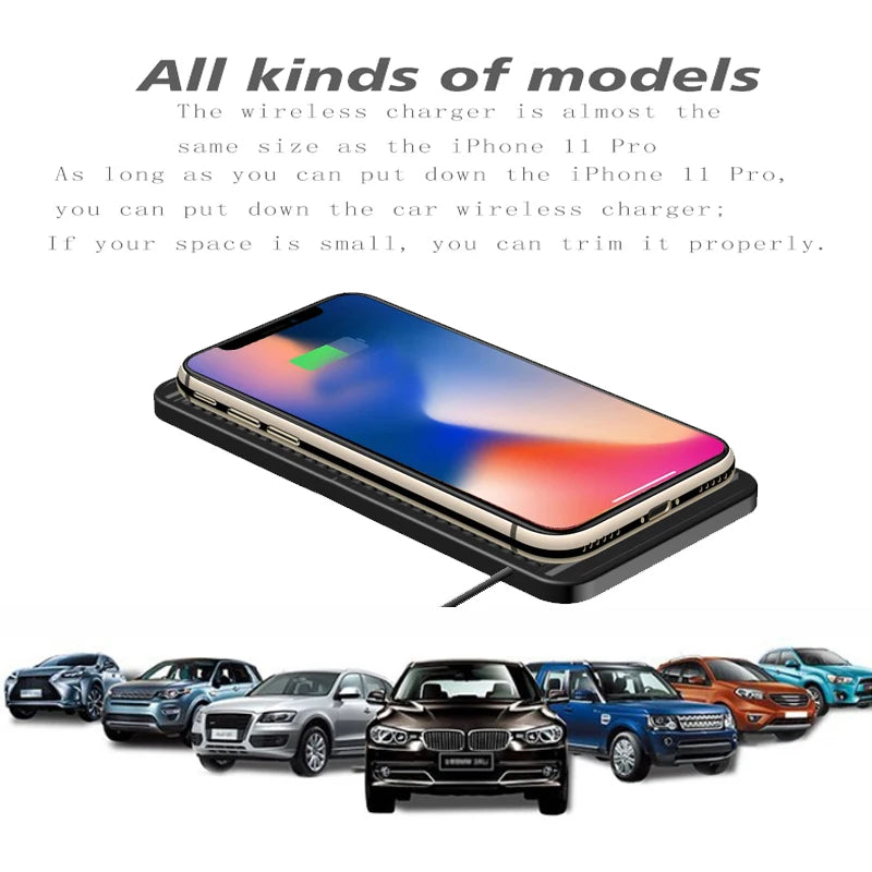 15W Kablosuz Araç Şarj Pedi - Kaymaz Hızlı Qi Şarj Cihazı (Android & iPhone 11/12/13/14)