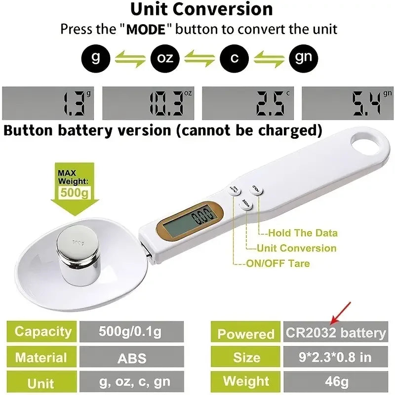 Nura Dijital Ölçüm Kaşığı - 500g Kapasiteli Elektronik Tartı Kaşığı (Mutfak için)