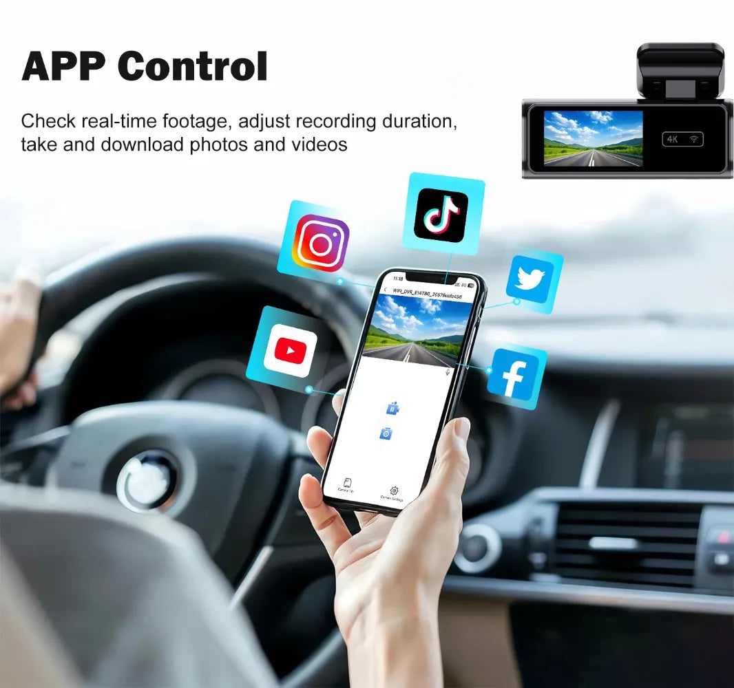 Aprilboy 4K WiFi Araç Kamerası - Çift Lensli Ön ve Arka 1080P Gece Görüşlü Dash Cam