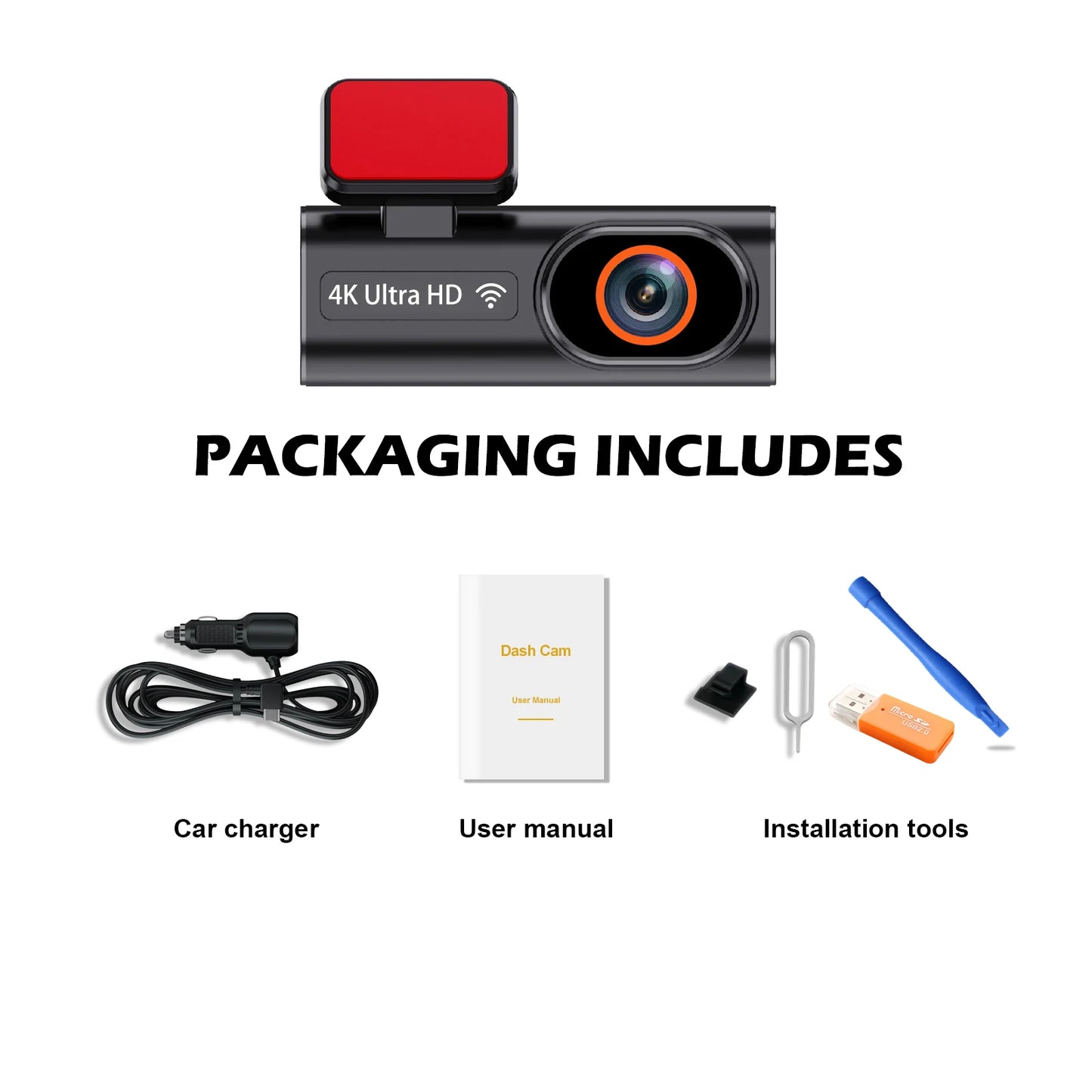 Aprilboy 4K WiFi Araç Kamerası - Çift Lensli Ön ve Arka 1080P Gece Görüşlü Dash Cam