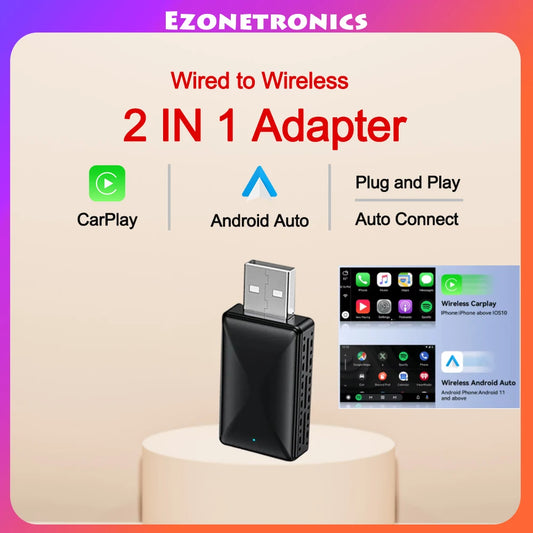 2in1 Simli ve Kablosuz CarPlay Android Auto Adaptörü - USB Tak ve Çalıştır