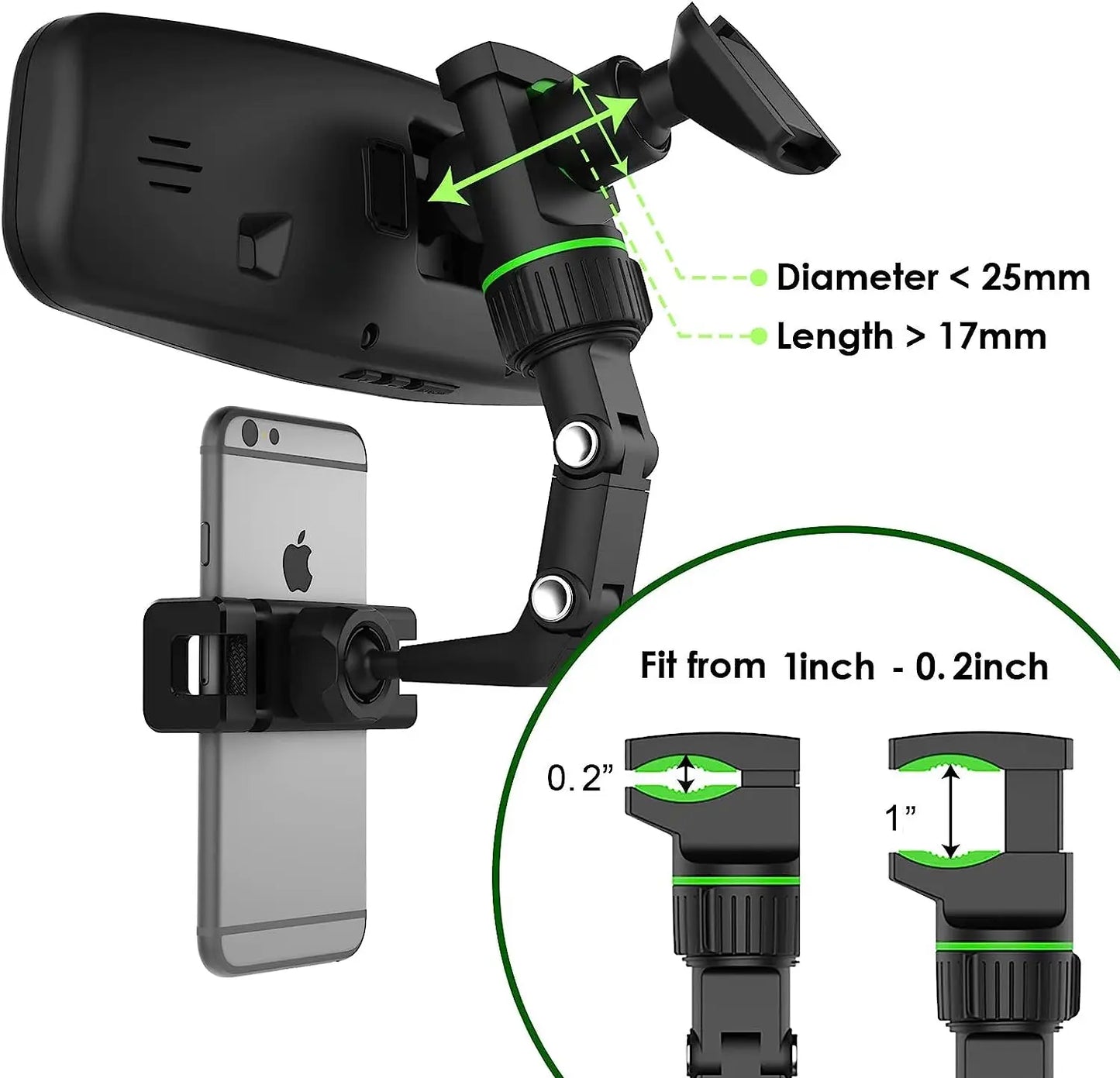 360° Dönen ve Katlanabilir Arka Görüş Aynası Telefon Tutucu - Tüm Araçlar için Çok Fonksiyonlu Tutucu