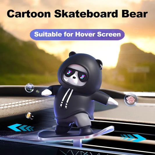 Nura Otomatik Kayar Skateboard Ayı - Araç Konsolu için Şirin Karton Dekoratif Aksesuar