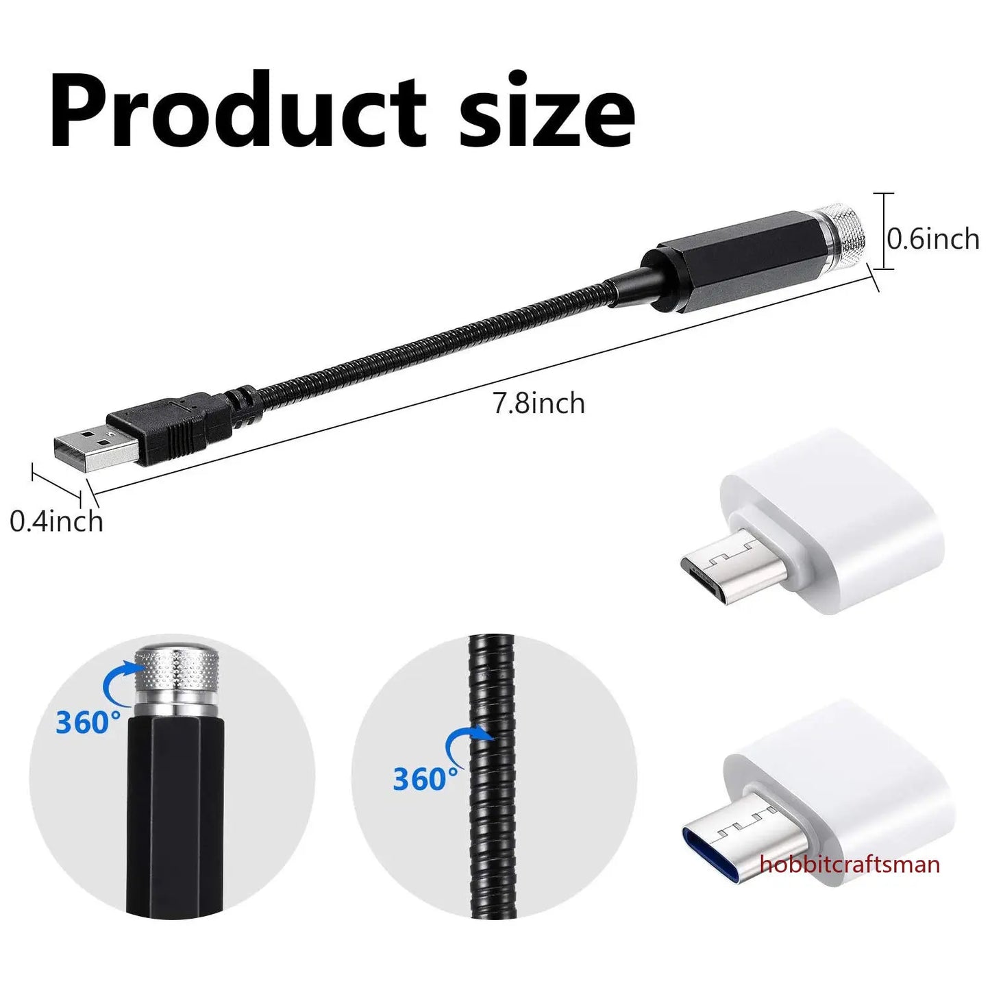 Mini LED Araç Tavan Yıldız Işığı Projektör - Ayarlanabilir USB Galaksi Lambası