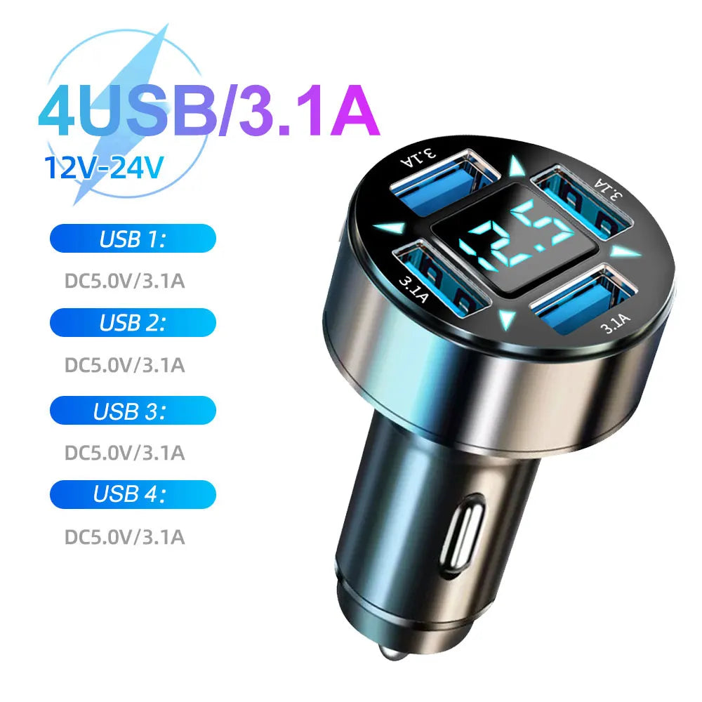 66-250W PD Araç Şarj Cihazı - 4USB + 2PD Dijital Ekranlı Hızlı Şarj Fndki