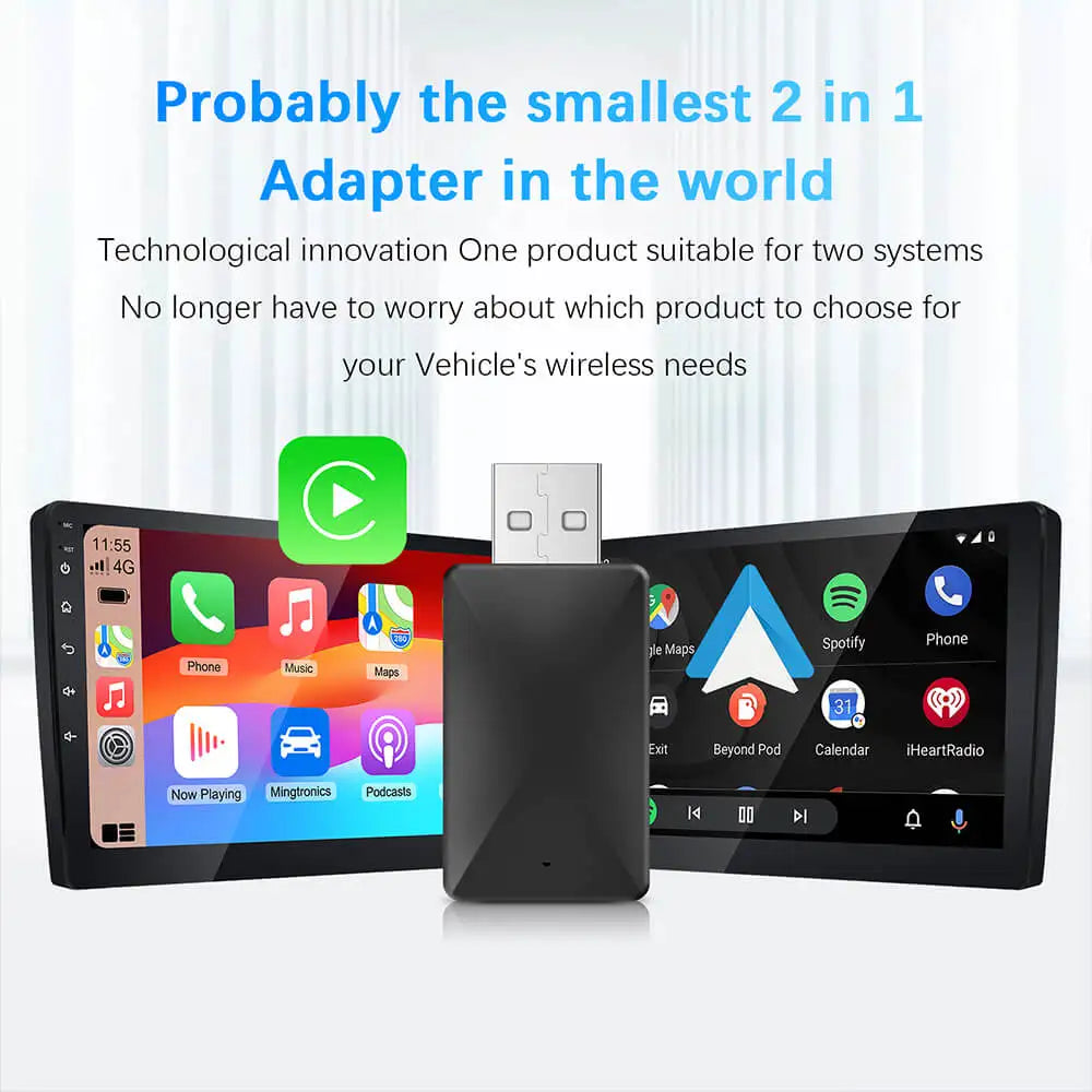 2in1 Simli ve Kablosuz CarPlay Android Auto Adaptörü - USB Tak ve Çalıştır