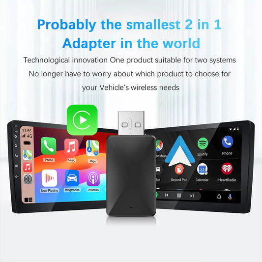2in1 Simli ve Kablosuz CarPlay Android Auto Adaptörü - USB Tak ve Çalıştır