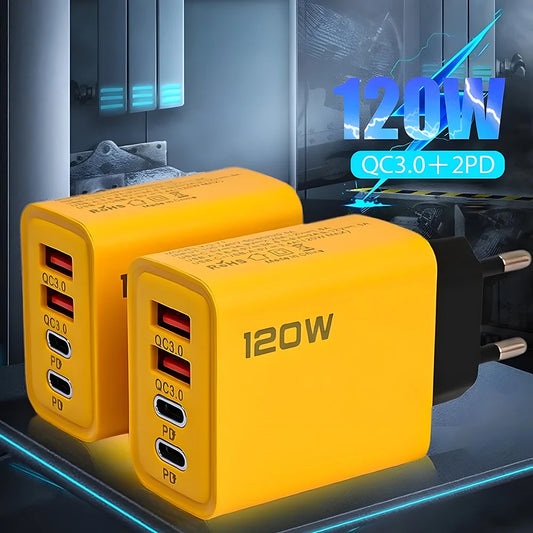 120W 4 Portlu USB-C Şarj Cihazı - iPhone 15/14, Samsung, Xiaomi, Huawei için Hızlı Şarj Adaptörü
