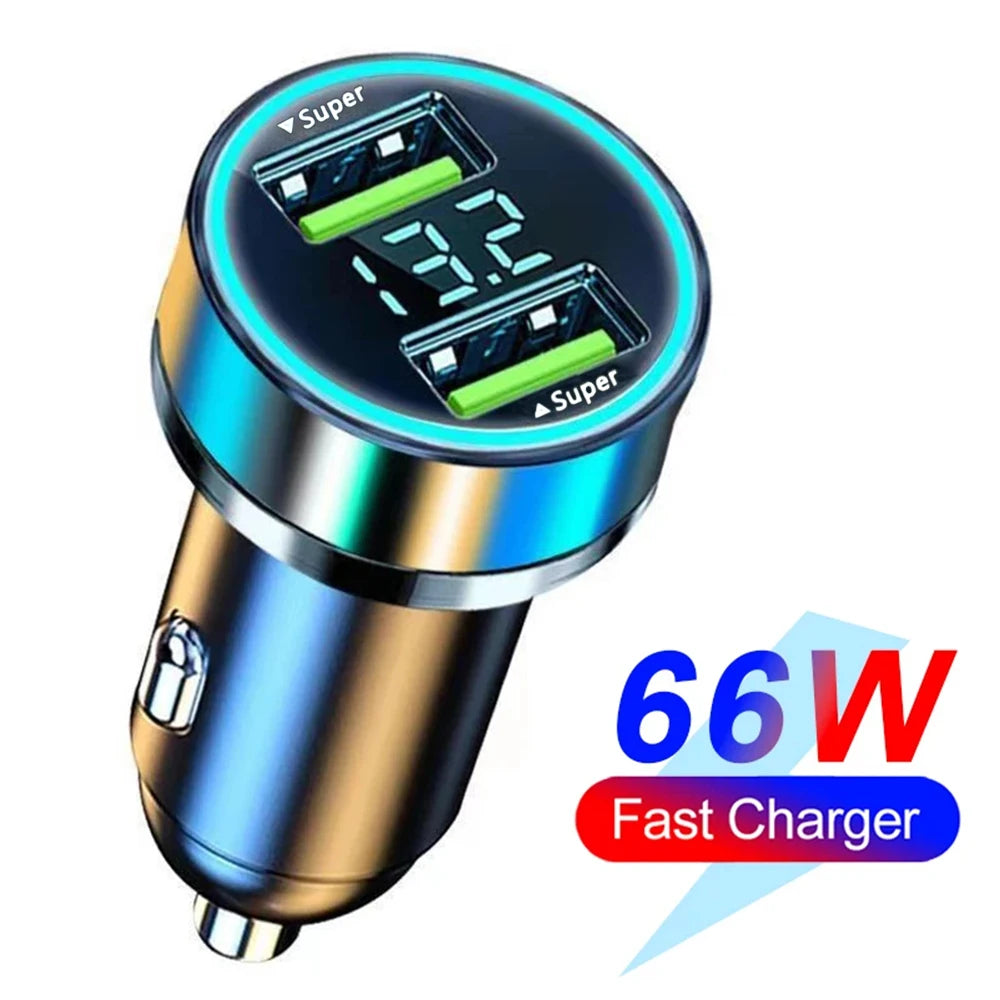 66-250W PD Araç Şarj Cihazı - 4USB + 2PD Dijital Ekranlı Hızlı Şarj Fndki